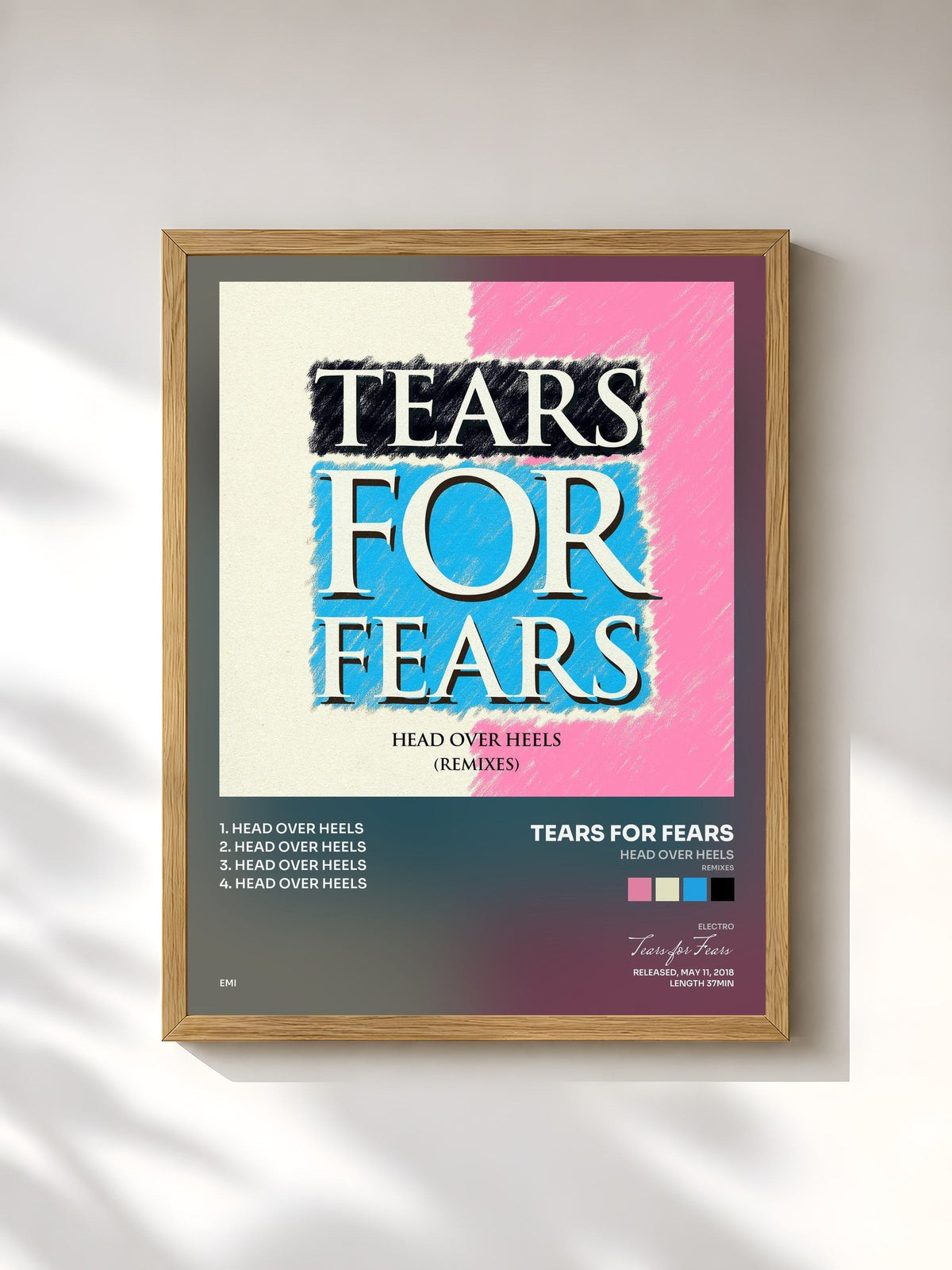 #bois Tableau de l'album Head Over Heels (Remixes) de Tears for Fears, cadre en bois brut, imprimé et encadré en France