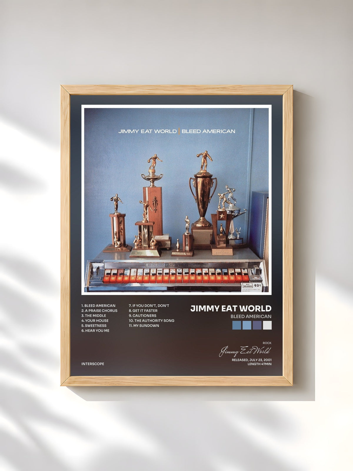#bois Tableau de l'album Bleed American de Jimmy Eat World, cadre en bois brut, imprimé et encadré en France