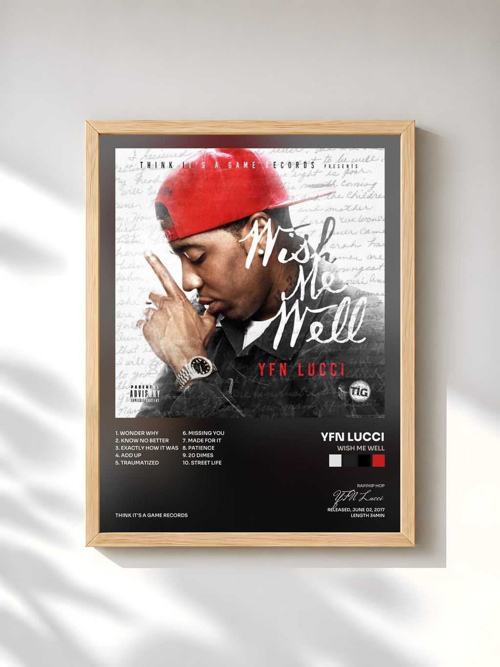 #bois Tableau de l'album Wish Me Well de YFN Lucci, cadre en bois brut, imprimé et encadré en France