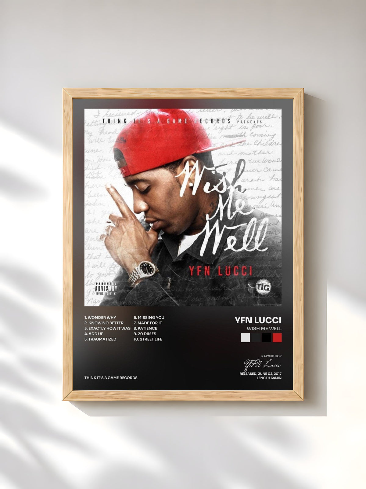 #bois Tableau de l'album Wish Me Well de YFN Lucci, cadre en bois brut, imprimé et encadré en France