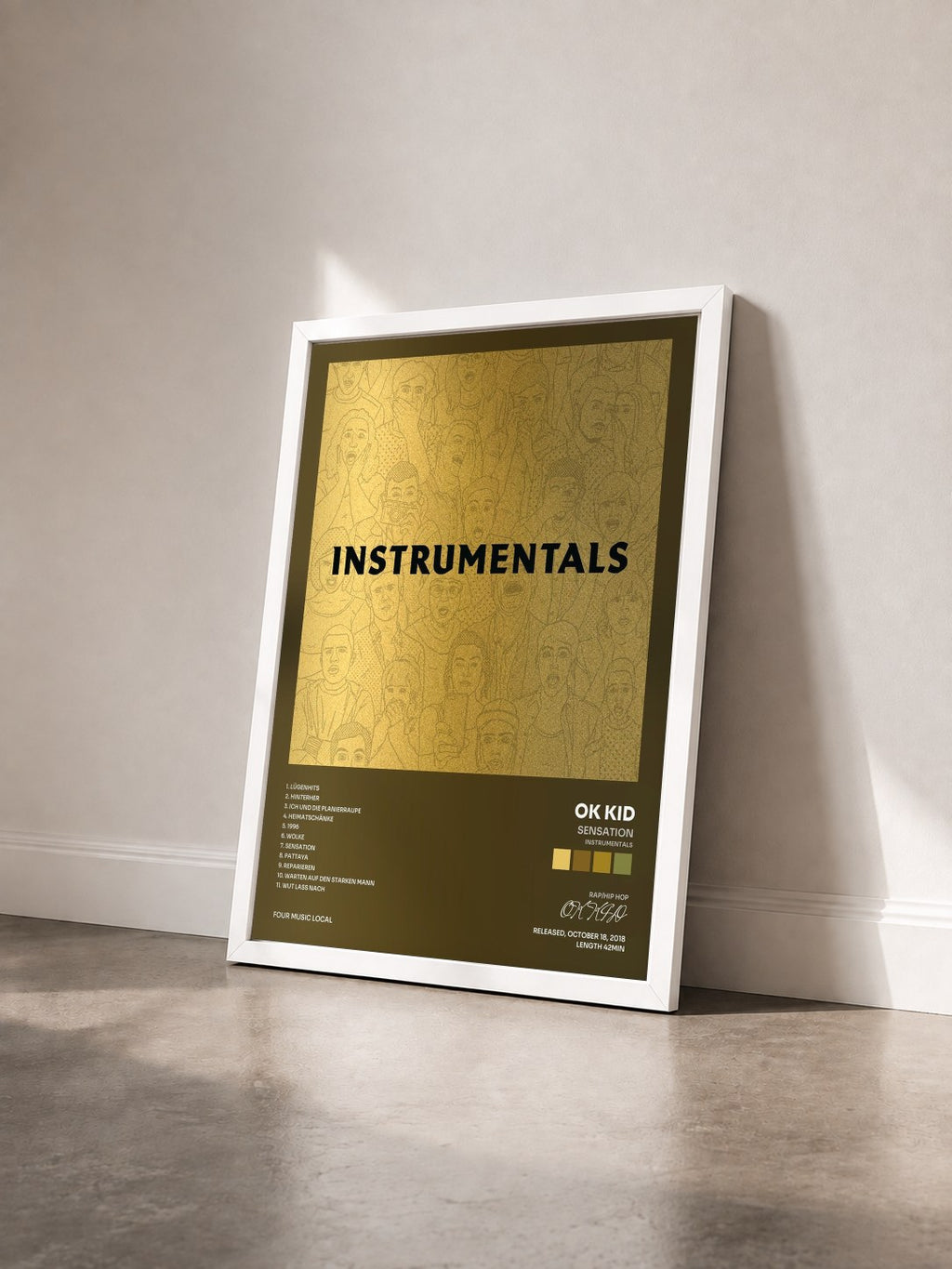 #blanc Tableau de l'album Sensation (Instrumentals) de OK KID vu de trois quarts, cadre blanc