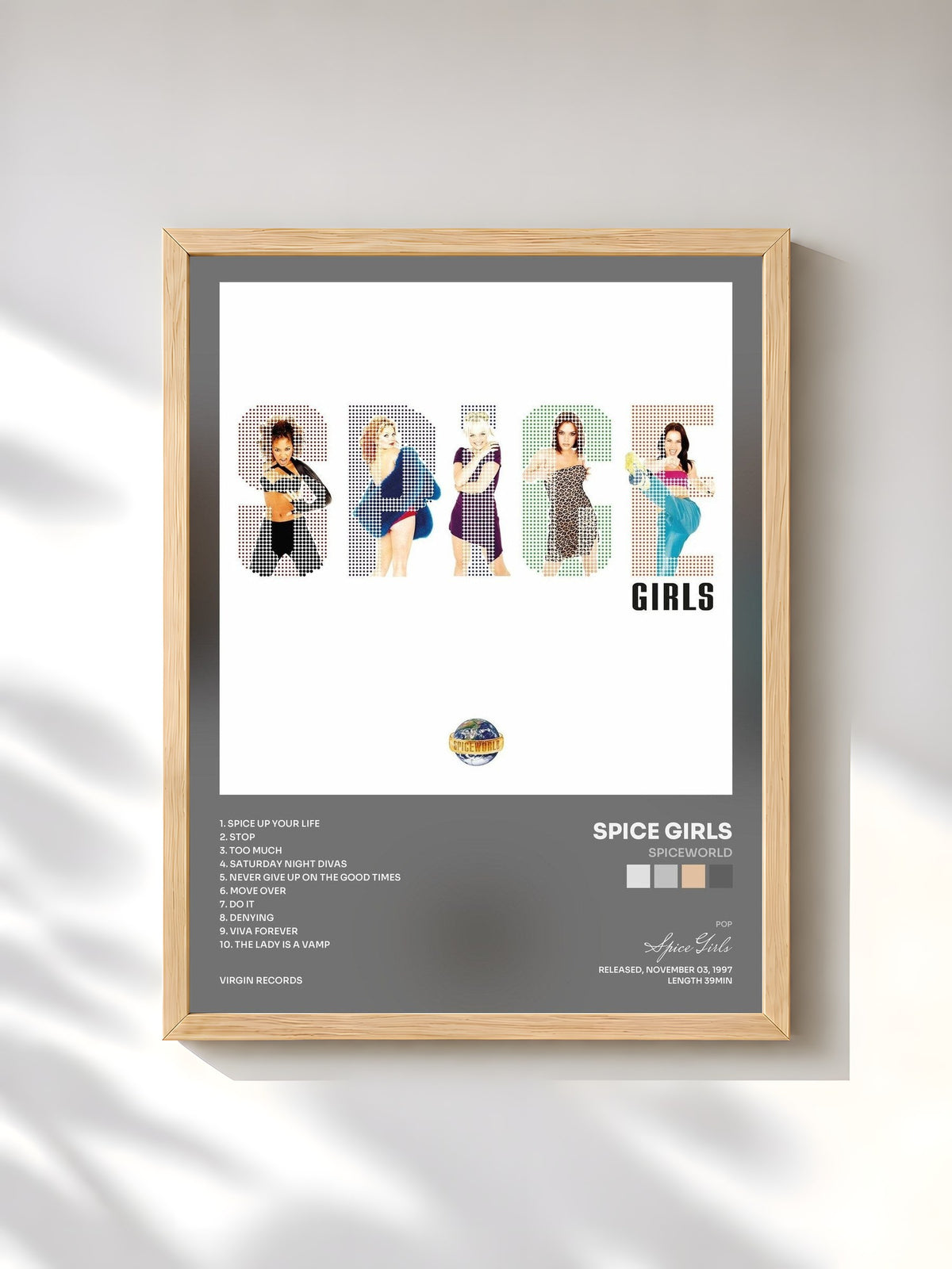 #bois Tableau de l'album Spiceworld de Spice Girls, cadre en bois brut, imprimé et encadré en France