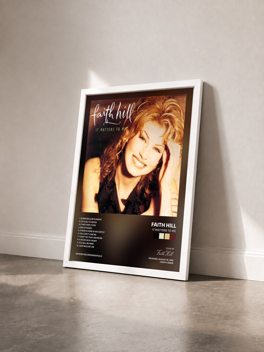 #blanc Tableau de l'album It Matters to Me de Faith Hill vu de trois quarts, cadre blanc