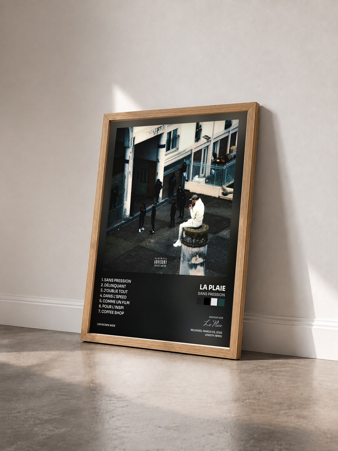 #bois Tableau de l'album Sans Pression de La Plaie vu de trois quarts, cadre en bois brut