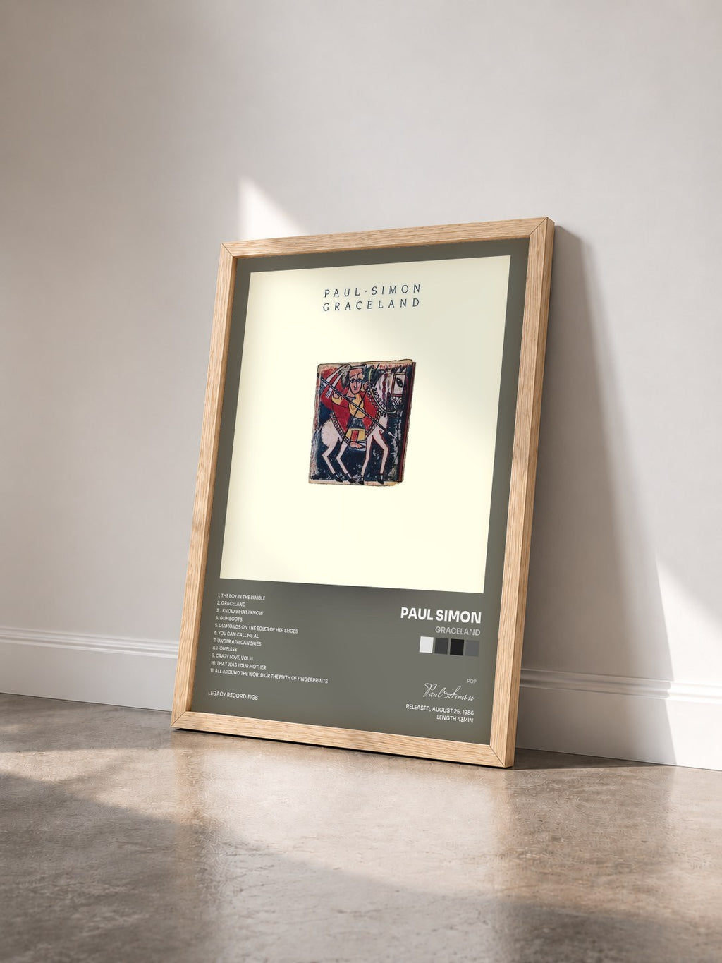 #bois Tableau de l'album Graceland de Paul Simon vu de trois quarts, cadre en bois brut