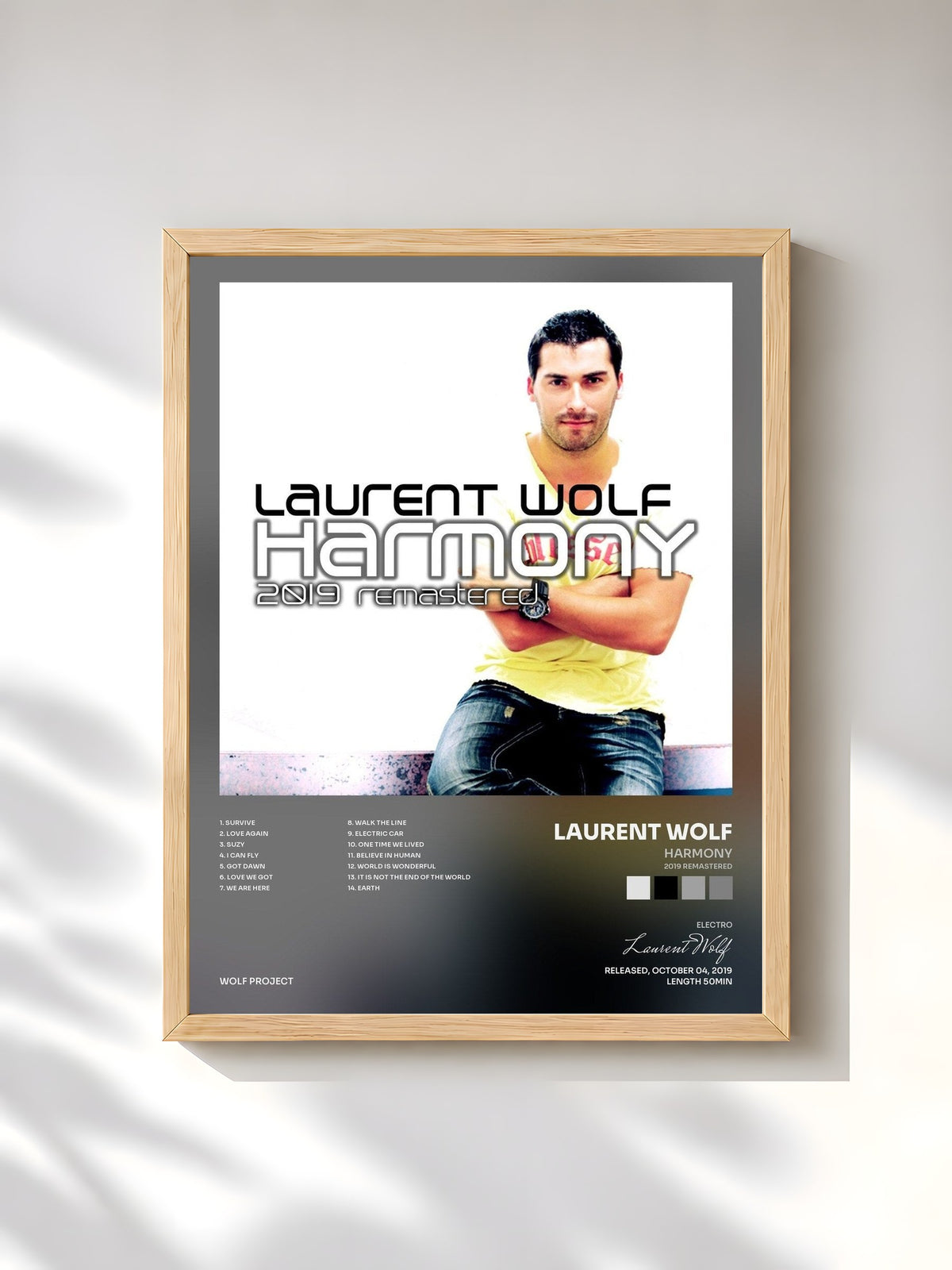 #bois Tableau de l'album Harmony (2019 Remastered) de Laurent Wolf, cadre en bois brut, imprimé et encadré en France