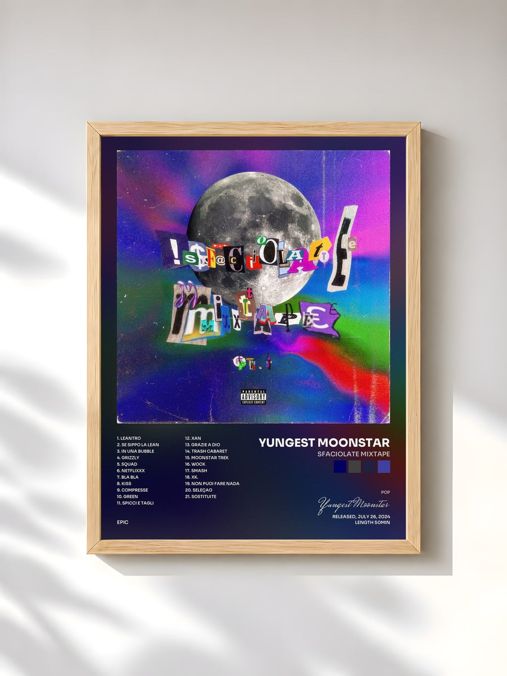 #bois Tableau de l'album sFaCioLaTe miXTaPe de Yungest Moonstar, cadre en bois brut, imprimé et encadré en France