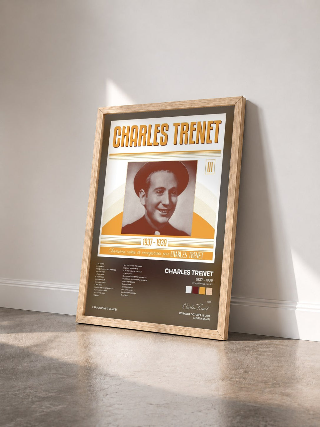 #bois Tableau de l'album 1937 - 1939 (Remasterisé en 2017) de Charles Trenet vu de trois quarts, cadre en bois brut