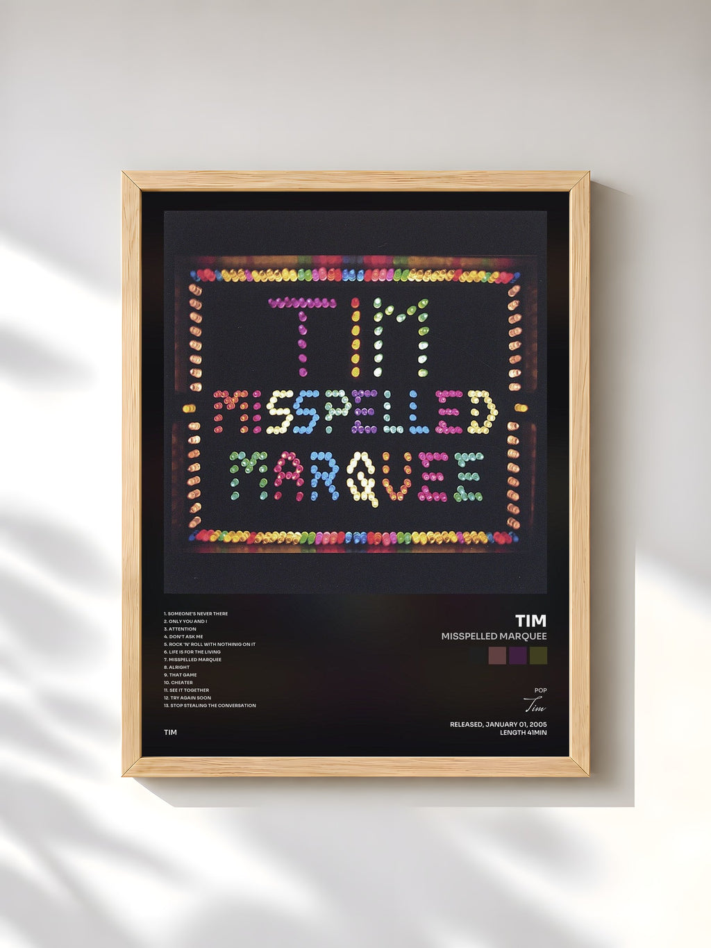 #bois Tableau de l'album Misspelled Marquee de Tim, cadre en bois brut, imprimé et encadré en France