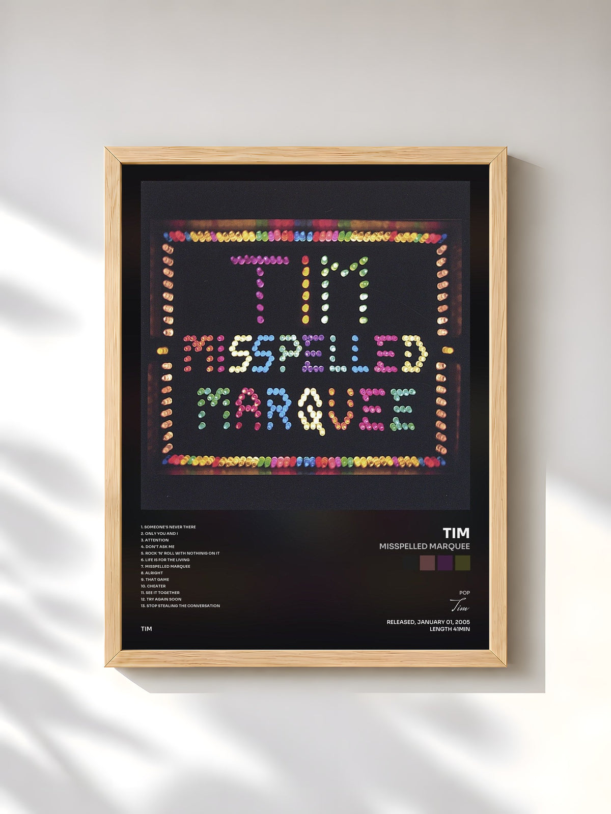 #bois Tableau de l'album Misspelled Marquee de Tim, cadre en bois brut, imprimé et encadré en France