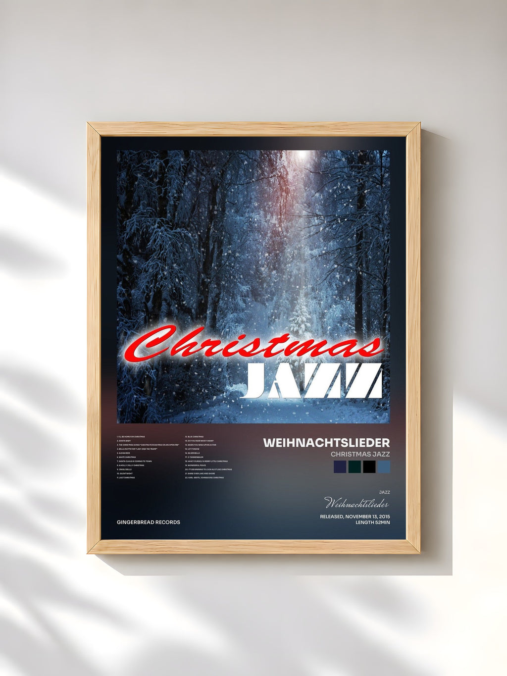 #bois Tableau de l'album Christmas Jazz de Weihnachtslieder, cadre en bois brut, imprimé et encadré en France