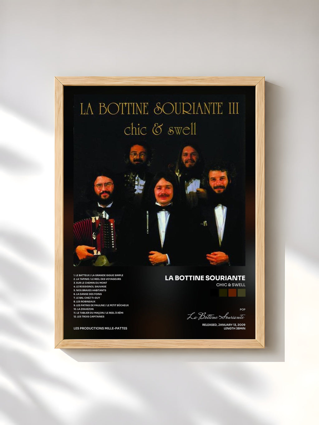 #bois Tableau de l'album Chic & Swell de La Bottine Souriante, cadre en bois brut, imprimé et encadré en France