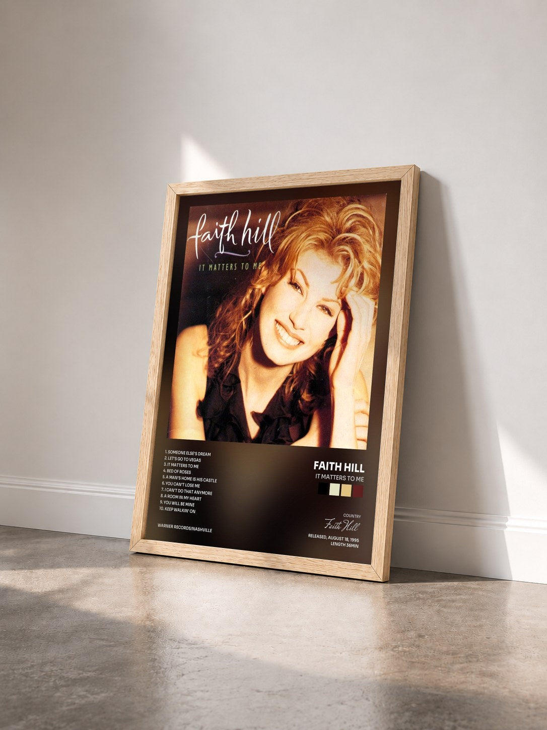 #bois Tableau de l'album It Matters to Me de Faith Hill vu de trois quarts, cadre en bois brut