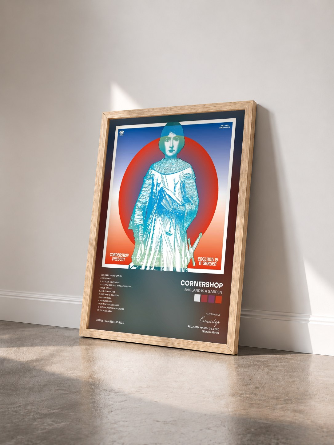 #bois Tableau de l'album England is a Garden de Cornershop vu de trois quarts, cadre en bois brut