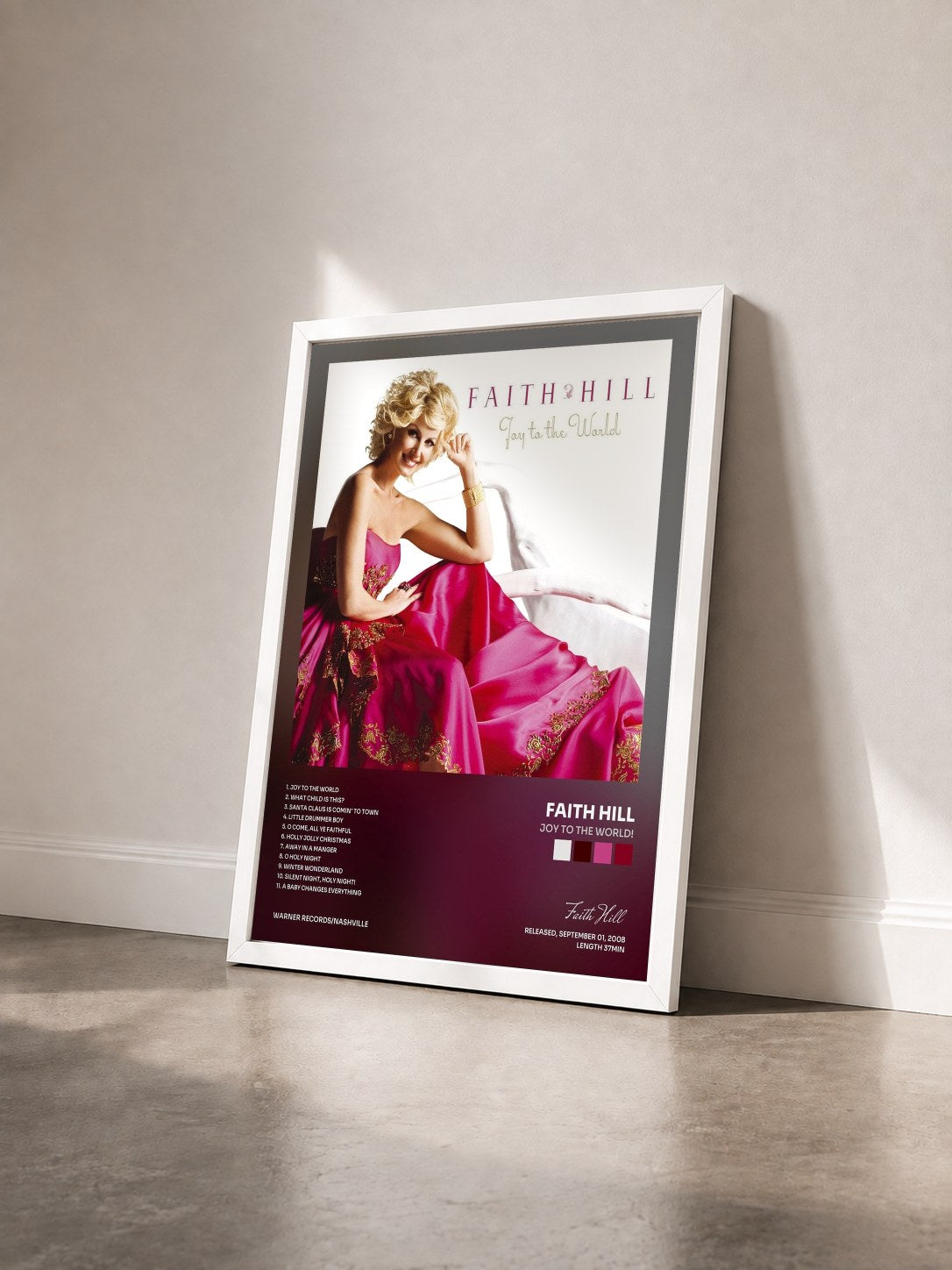 #blanc Tableau de l'album Joy to the World! de Faith Hill vu de trois quarts, cadre blanc