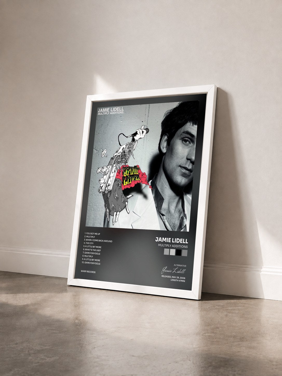 #blanc Tableau de l'album Multiply Additions de Jamie Lidell vu de trois quarts, cadre blanc