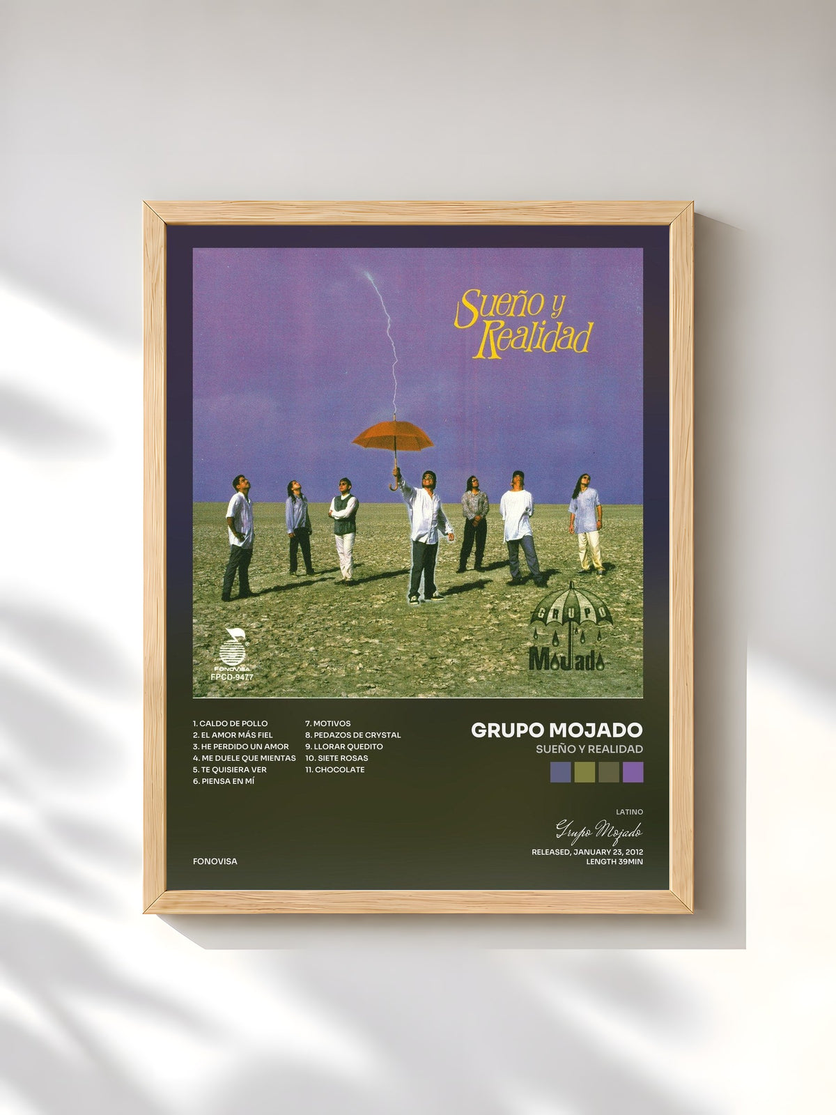 #bois Tableau de l'album Sueño Y Realidad de Grupo Mojado, cadre en bois brut, imprimé et encadré en France