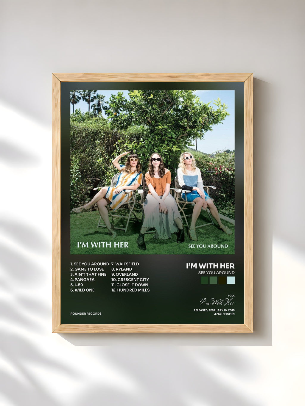 #bois Tableau de l'album See You Around de I’m With Her, cadre en bois brut, imprimé et encadré en France