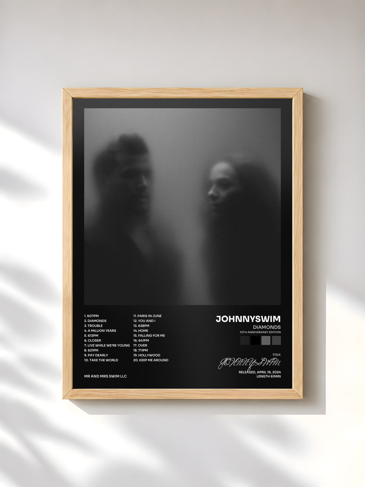 #bois Tableau de l'album Diamonds (10th Anniversary Edition) de JOHNNYSWIM, cadre en bois brut, imprimé et encadré en France