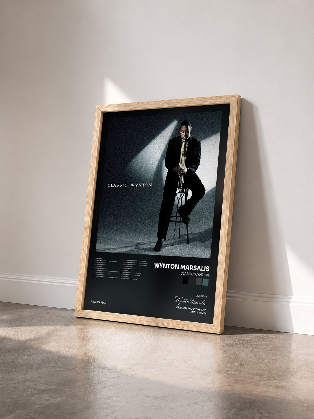 #bois Tableau de l'album Classic Wynton de Wynton Marsalis vu de trois quarts, cadre en bois brut