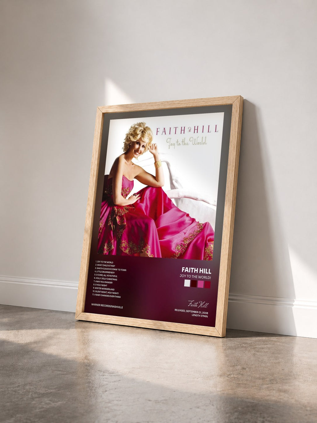 #bois Tableau de l'album Joy to the World! de Faith Hill vu de trois quarts, cadre en bois brut