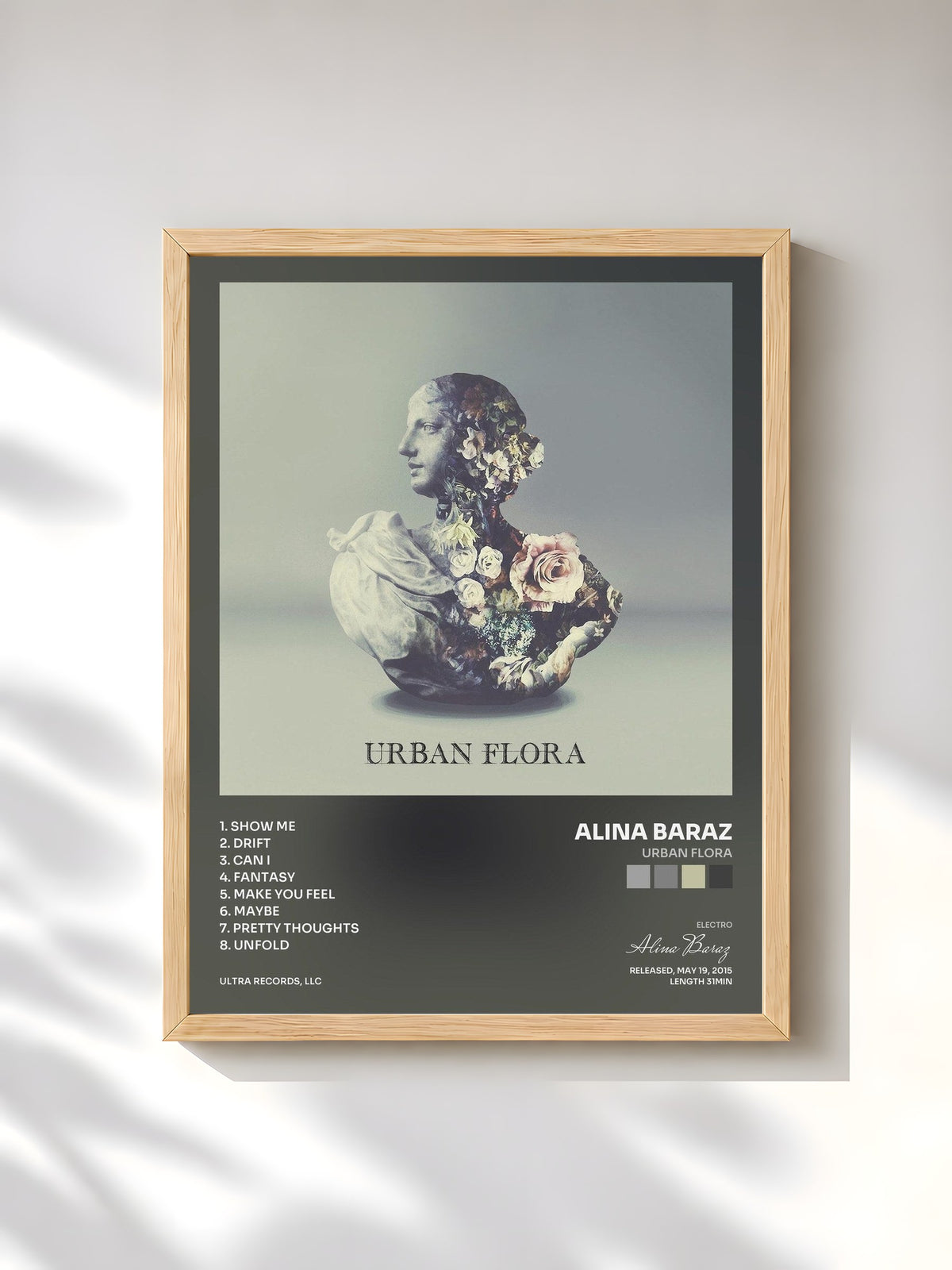 #bois Tableau de l'album Urban Flora de Alina Baraz, cadre en bois brut, imprimé et encadré en France