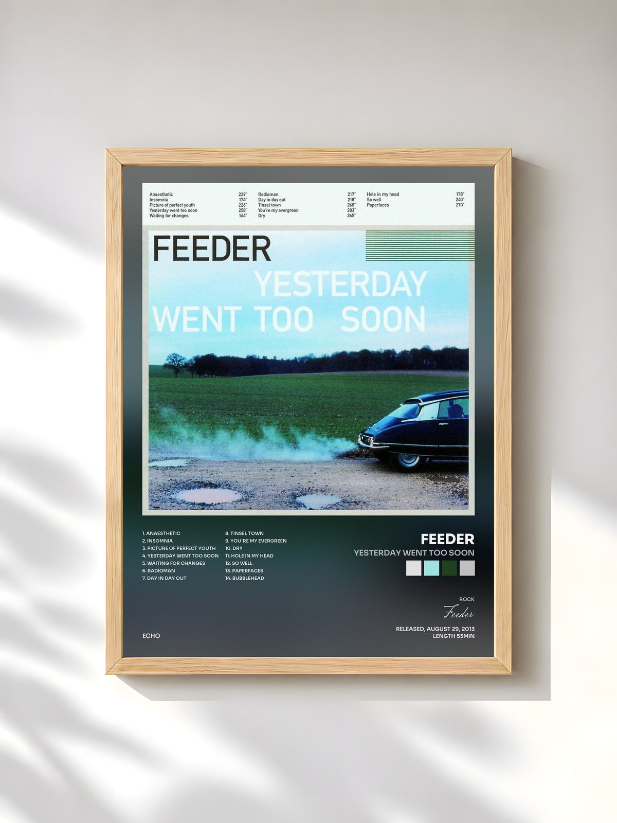 #bois Tableau de l'album Yesterday Went Too Soon de Feeder, cadre en bois brut, imprimé et encadré en France