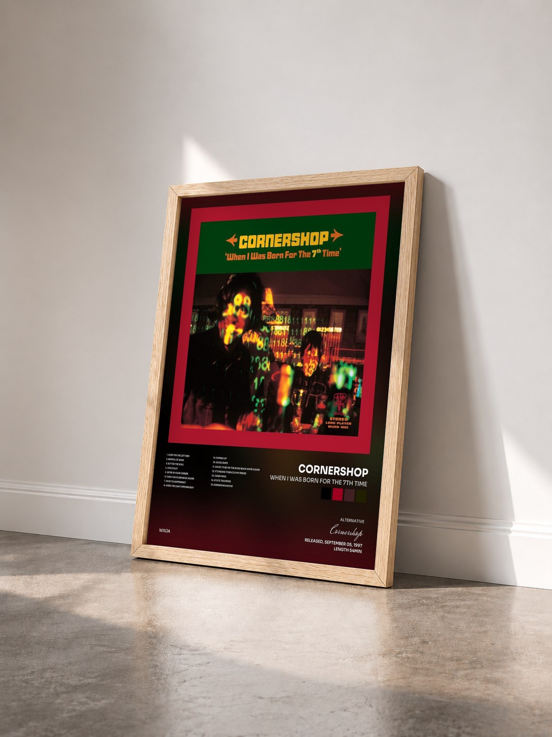 #bois Tableau de l'album When I Was Born for the 7th Time de Cornershop vu de trois quarts, cadre en bois brut