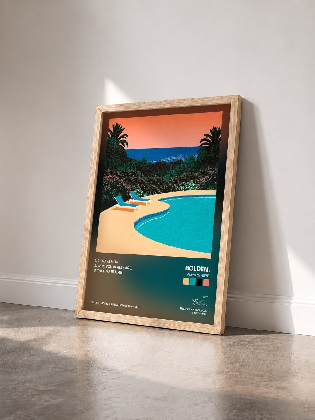#bois Tableau de l'album Always here. de Bolden. vu de trois quarts, cadre en bois brut