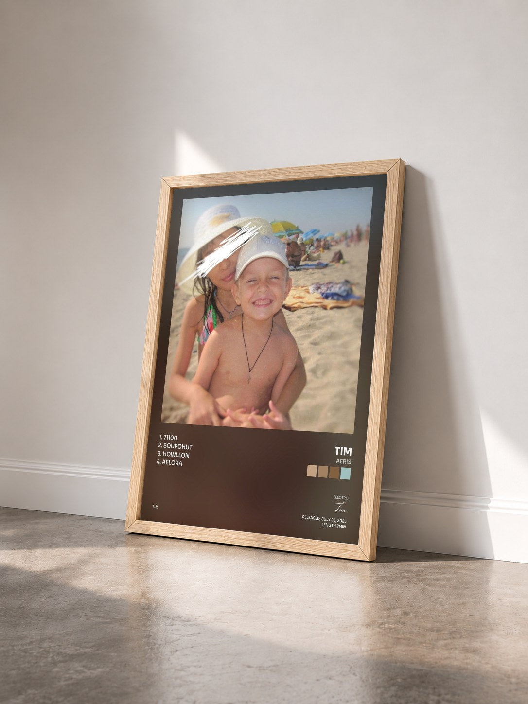 #bois Tableau de l'album Aeris de Tim vu de trois quarts, cadre en bois brut