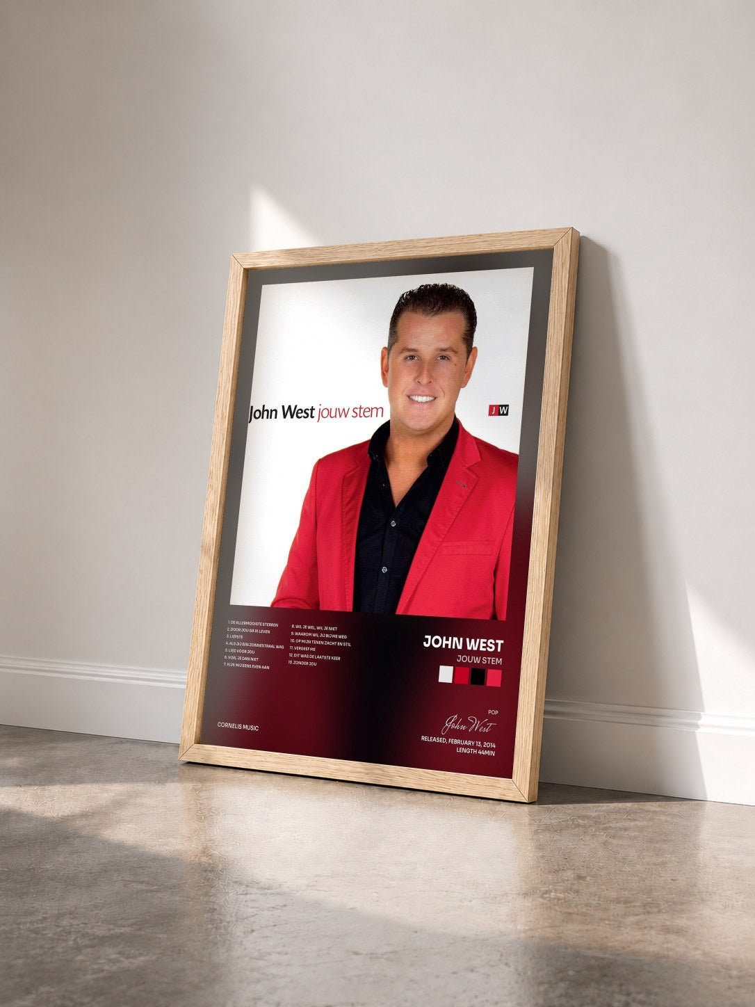 #bois Tableau de l'album Jouw Stem de John West vu de trois quarts, cadre en bois brut