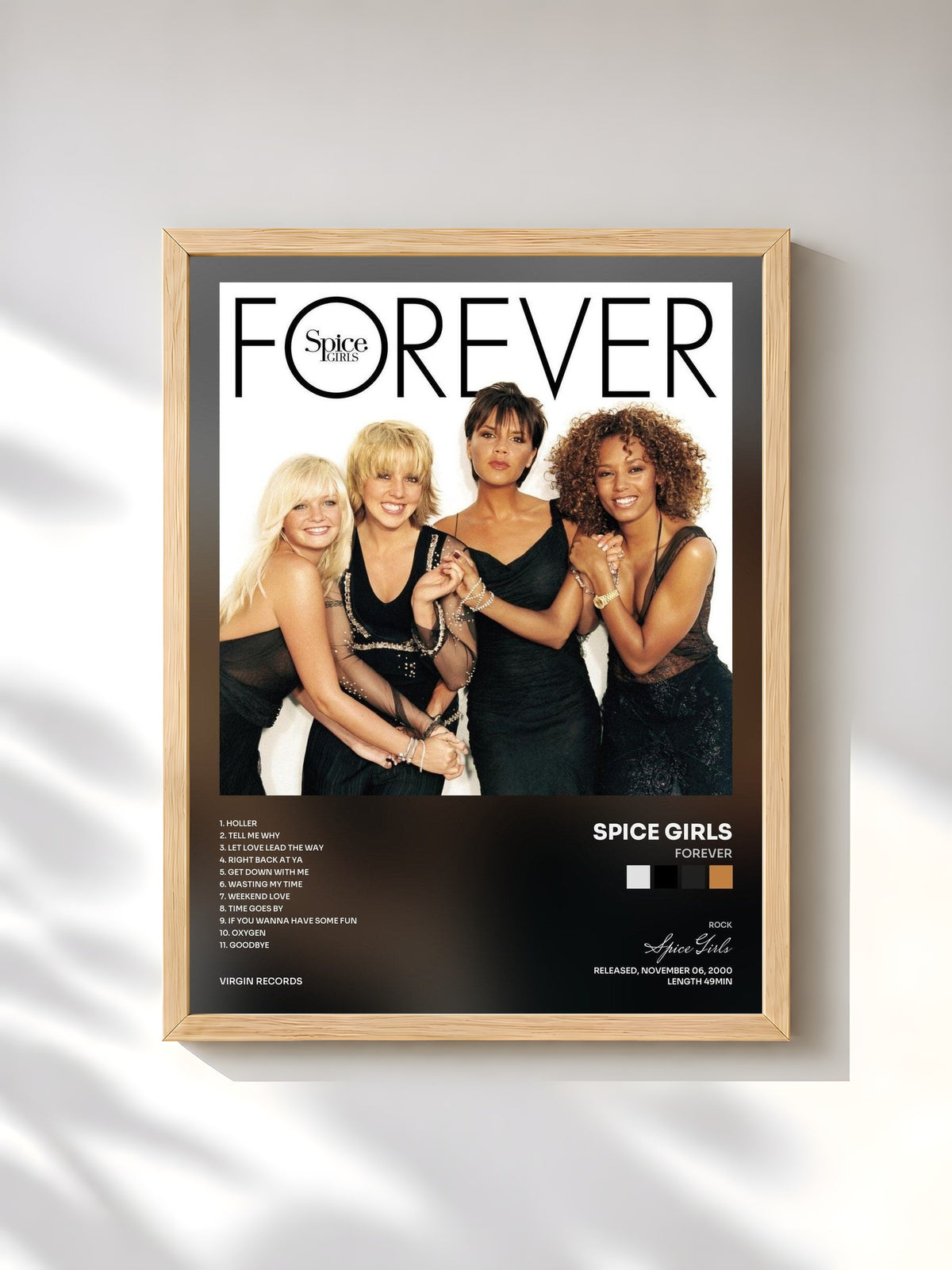 #bois Tableau de l'album Forever de Spice Girls, cadre en bois brut, imprimé et encadré en France