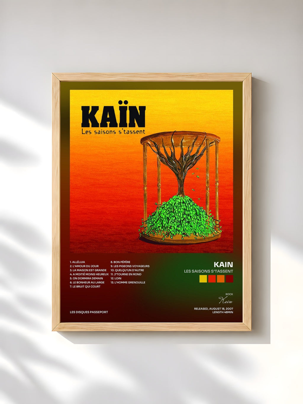 #bois Tableau de l'album Les saisons s'tassent de Kain, cadre en bois brut, imprimé et encadré en France