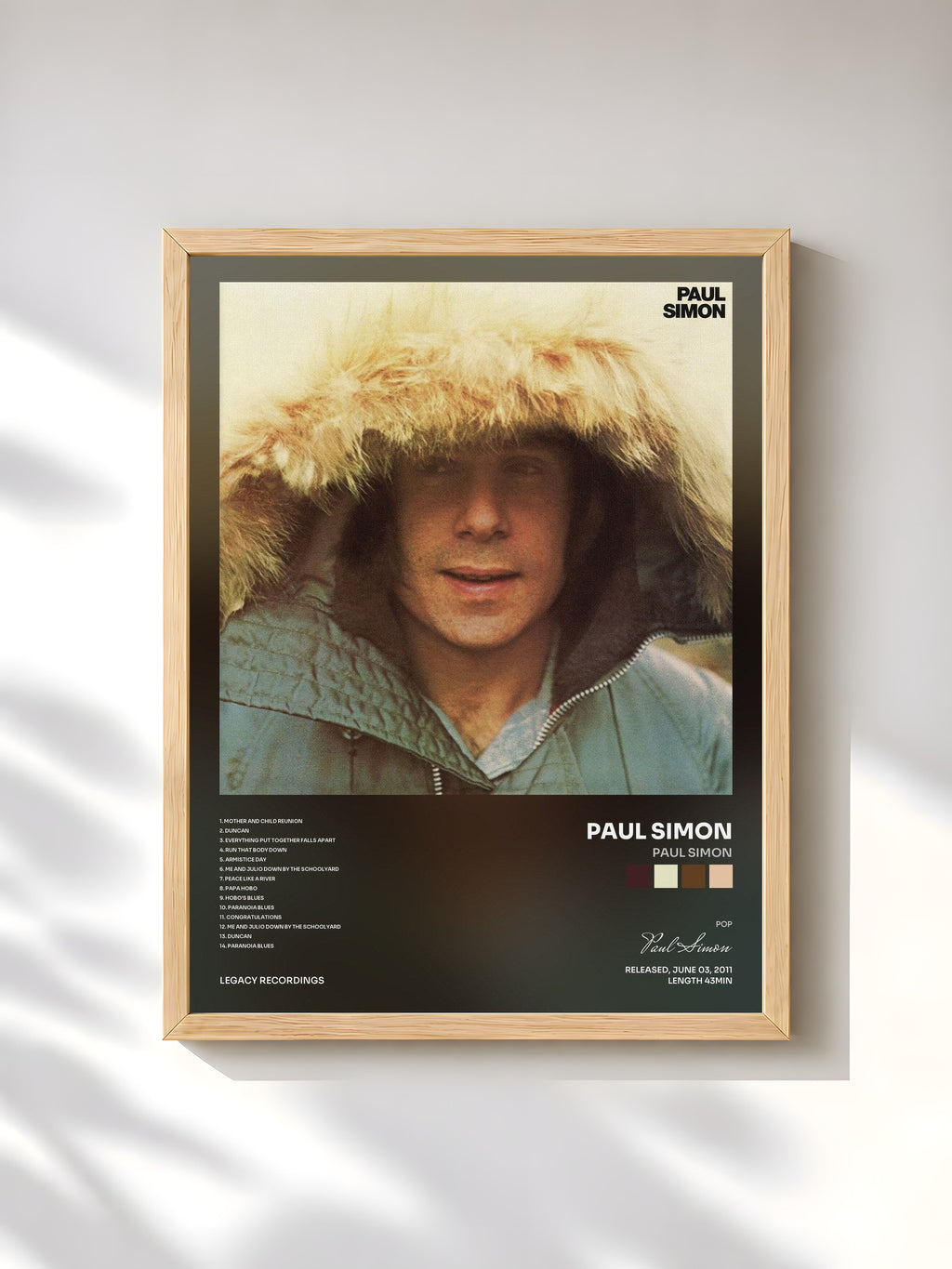 #bois Tableau de l'album Paul Simon de Paul Simon, cadre en bois brut, imprimé et encadré en France