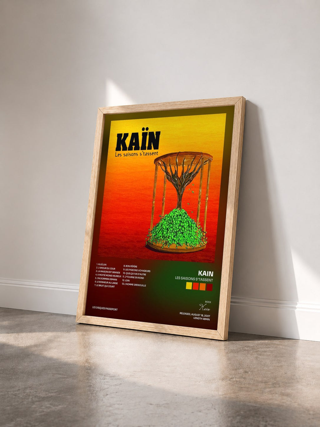 #bois Tableau de l'album Les saisons s'tassent de Kain vu de trois quarts, cadre en bois brut