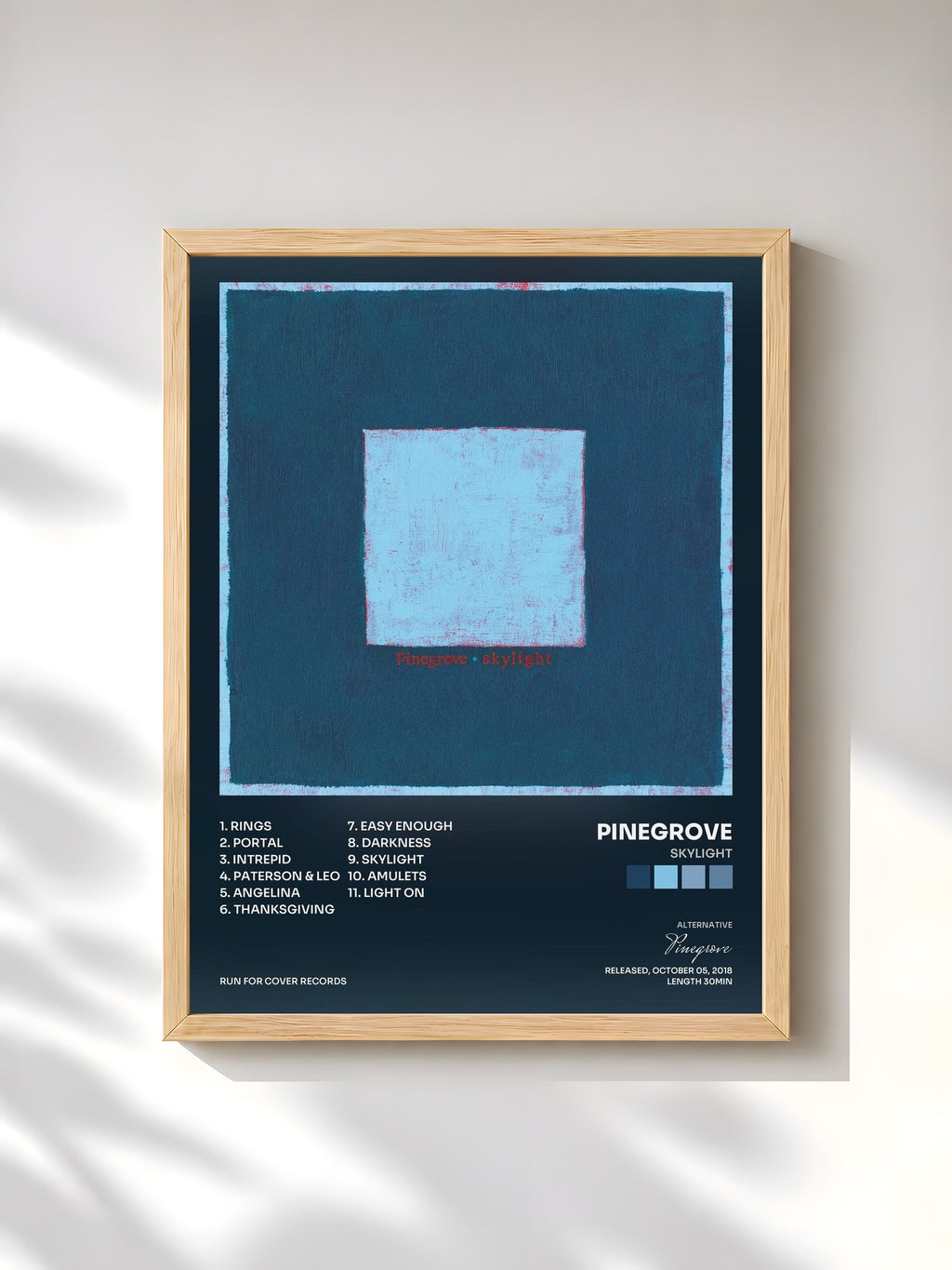 #bois Tableau de l'album Skylight de Pinegrove, cadre en bois brut, imprimé et encadré en France