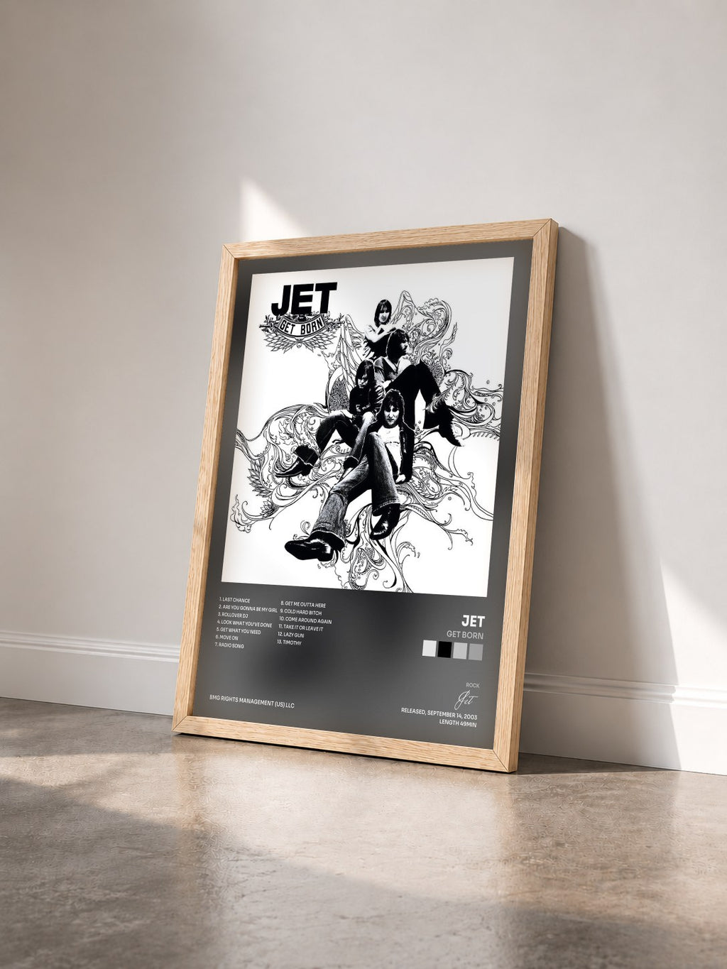 #bois Tableau de l'album Get Born de Jet vu de trois quarts, cadre en bois brut