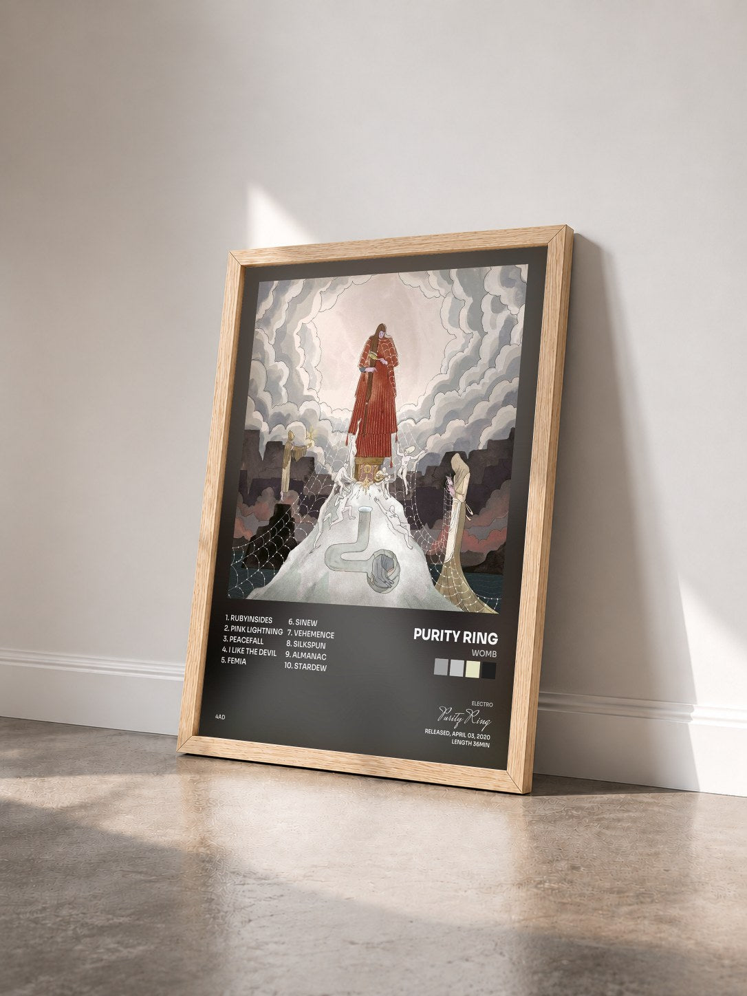 #bois Tableau de l'album WOMB de Purity Ring vu de trois quarts, cadre en bois brut