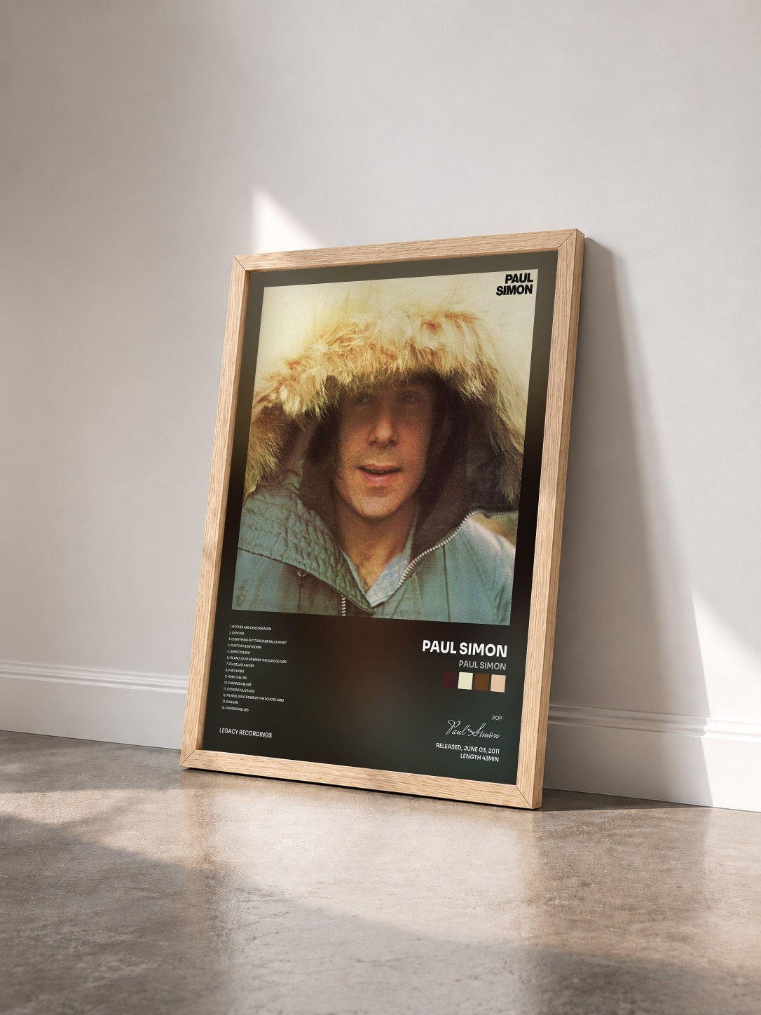 #bois Tableau de l'album Paul Simon de Paul Simon vu de trois quarts, cadre en bois brut