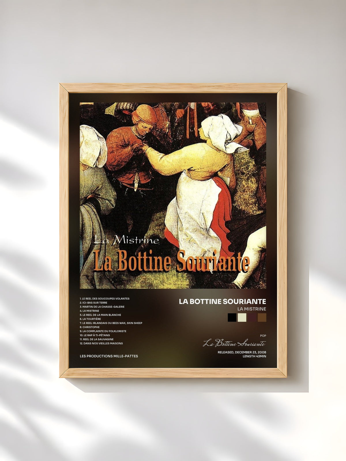 #bois Tableau de l'album La Mistrine de La Bottine Souriante, cadre en bois brut, imprimé et encadré en France
