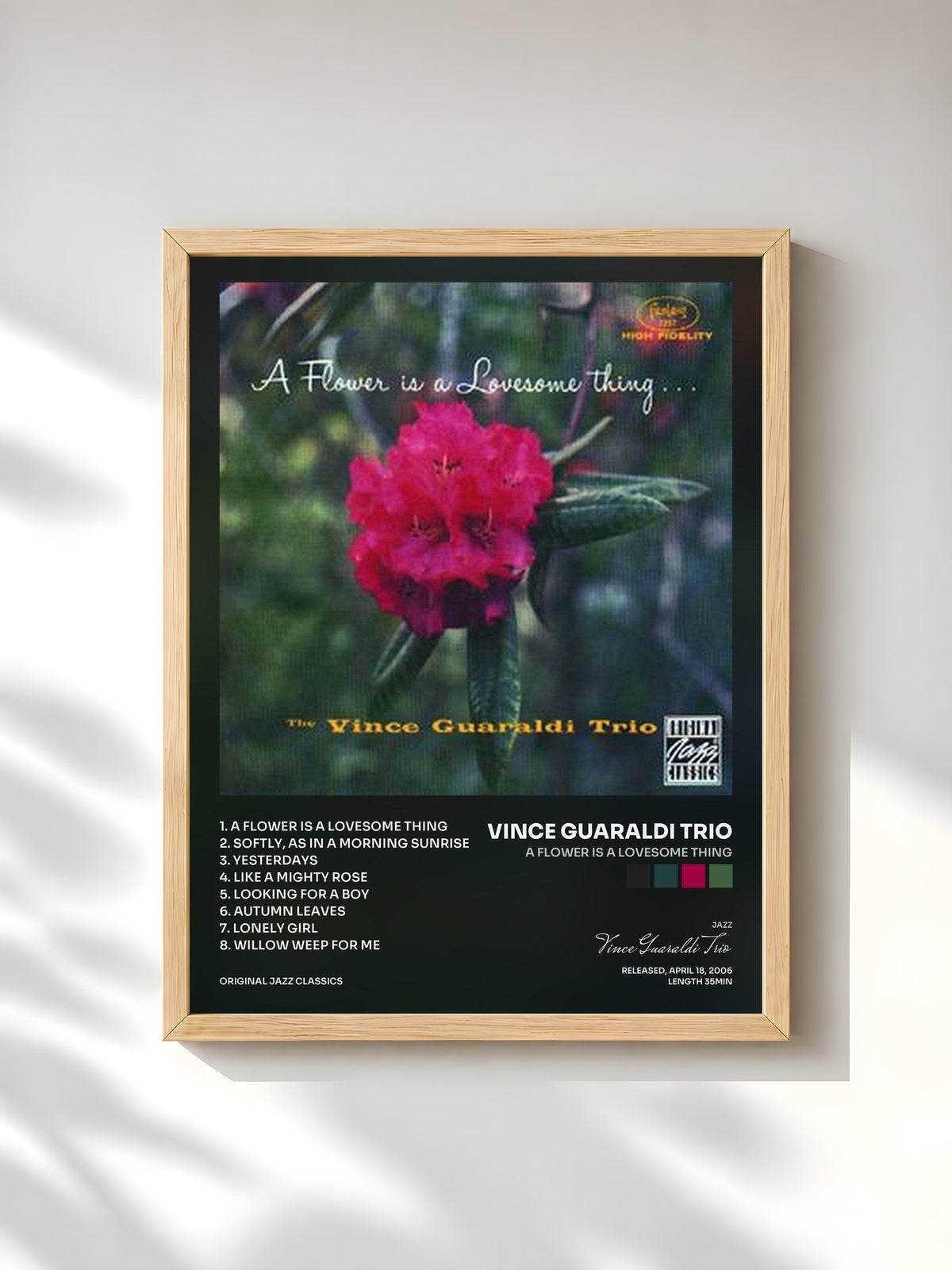 #bois Tableau de l'album A Flower Is A Lovesome Thing de Vince Guaraldi Trio, cadre en bois brut, imprimé et encadré en France