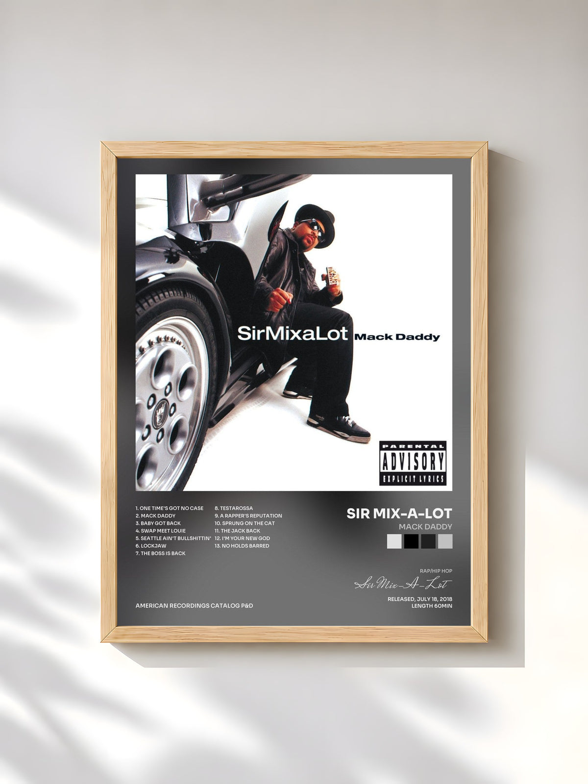 #bois Tableau de l'album Mack Daddy de Sir Mix-A-Lot, cadre en bois brut, imprimé et encadré en France
