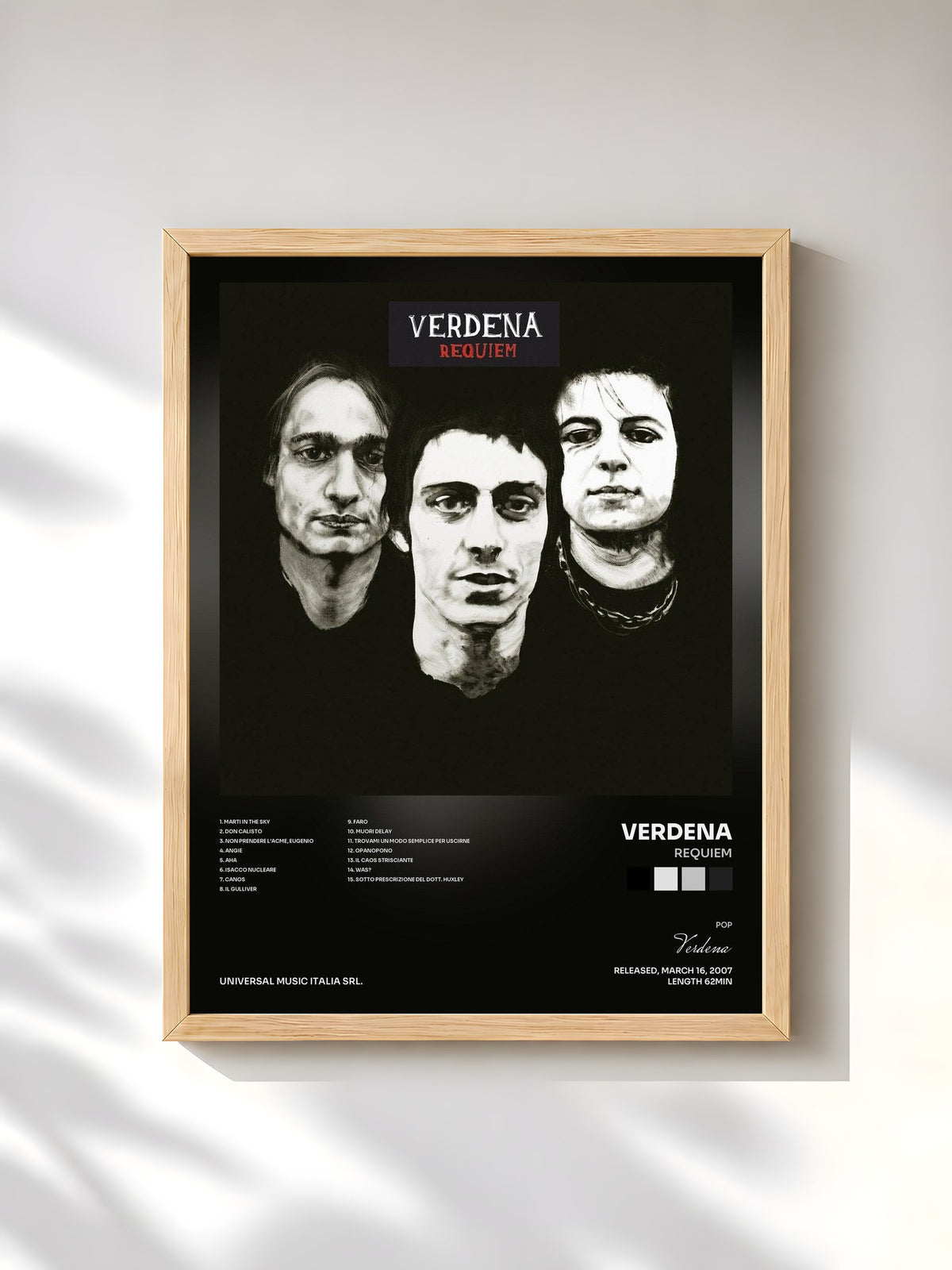 #bois Tableau de l'album Requiem de Verdena, cadre en bois brut, imprimé et encadré en France
