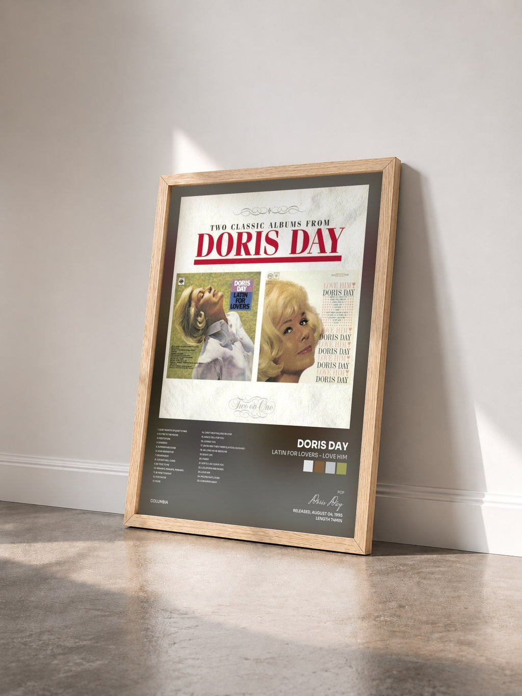 #bois Tableau de l'album LATIN FOR LOVERS - LOVE HIM de Doris Day vu de trois quarts, cadre en bois brut