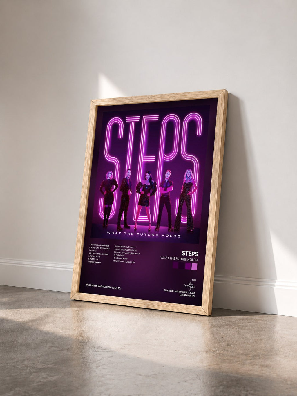 #bois Tableau de l'album What the Future Holds de Steps vu de trois quarts, cadre en bois brut