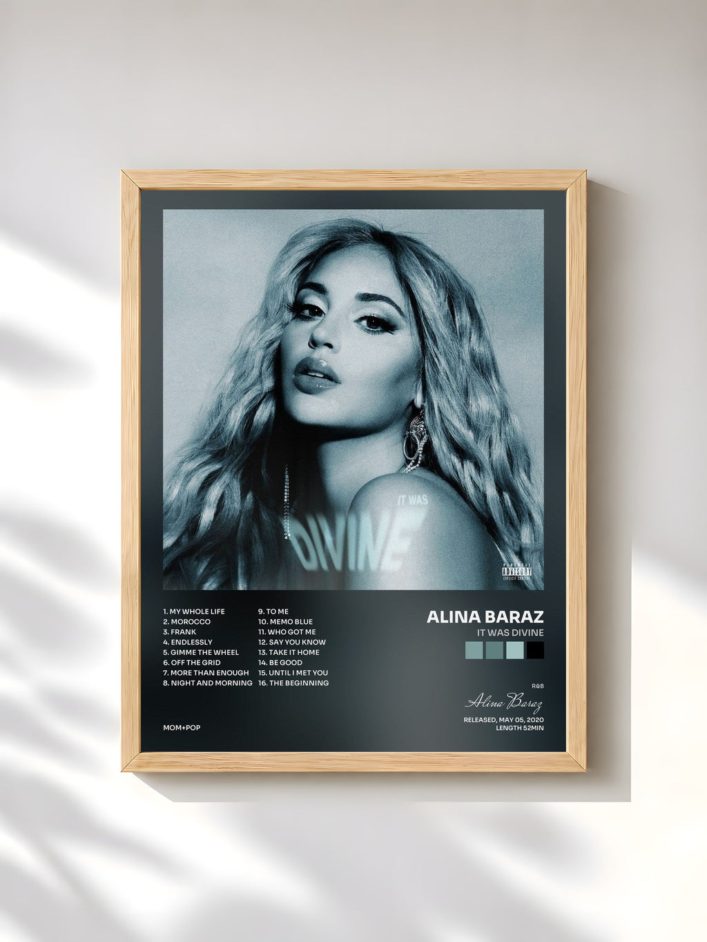 #bois Tableau de l'album It Was Divine de Alina Baraz, cadre en bois brut, imprimé et encadré en France