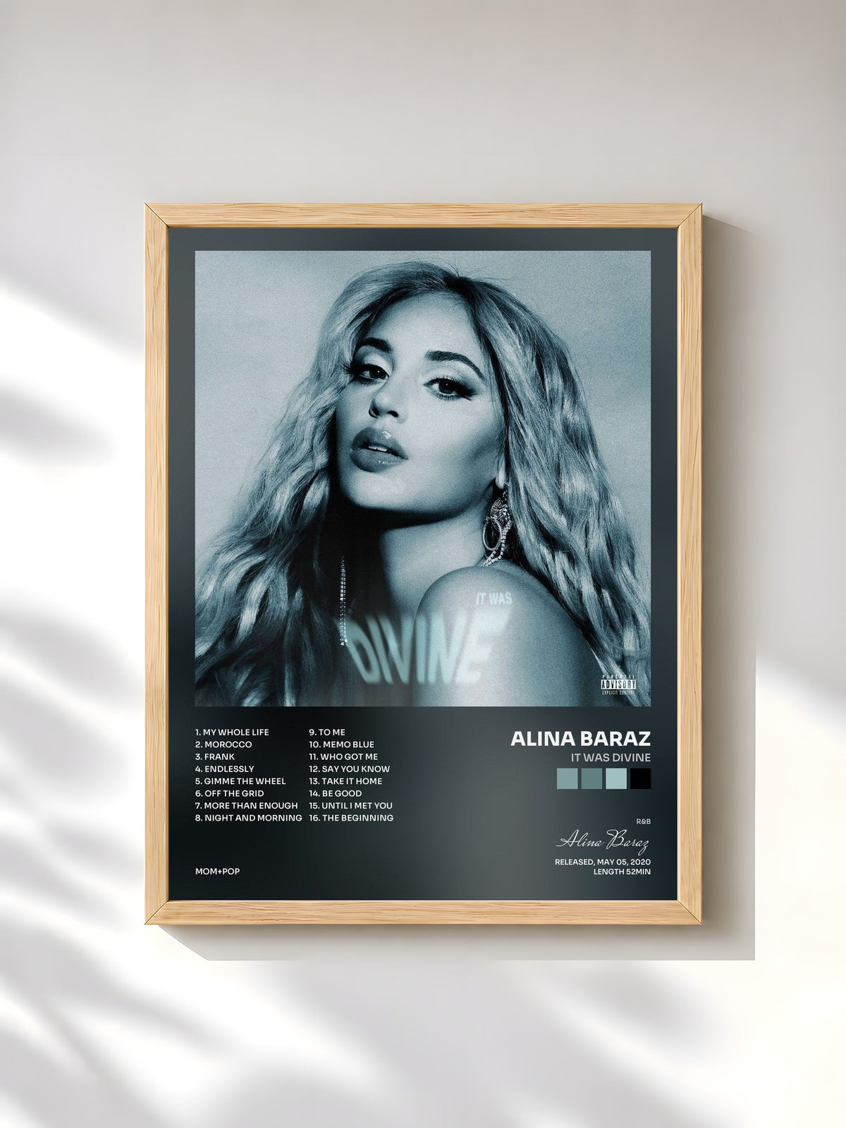 #bois Tableau de l'album It Was Divine de Alina Baraz, cadre en bois brut, imprimé et encadré en France