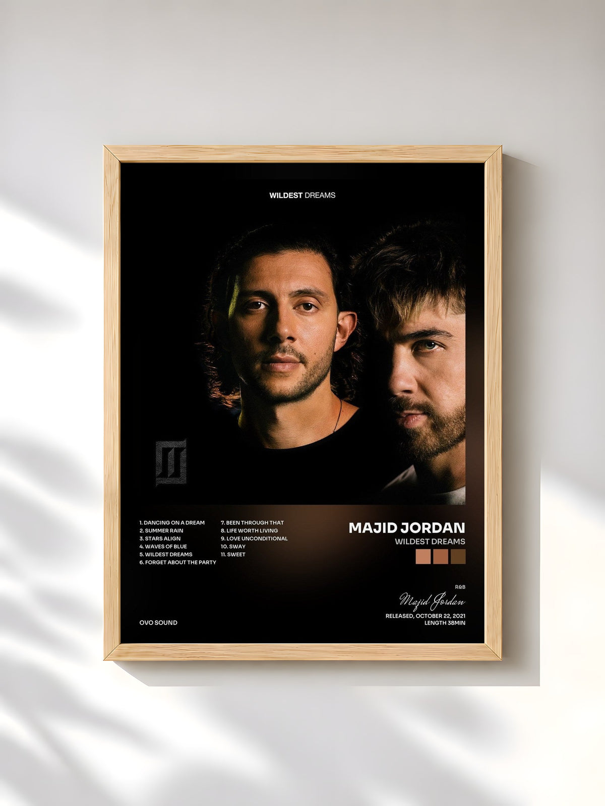 #bois Tableau de l'album Wildest Dreams de Majid Jordan, cadre en bois brut, imprimé et encadré en France