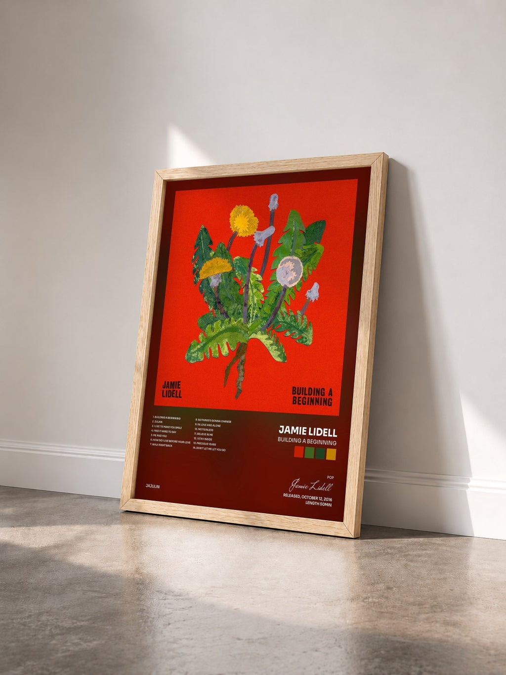 #bois Tableau de l'album Building a Beginning de Jamie Lidell vu de trois quarts, cadre en bois brut