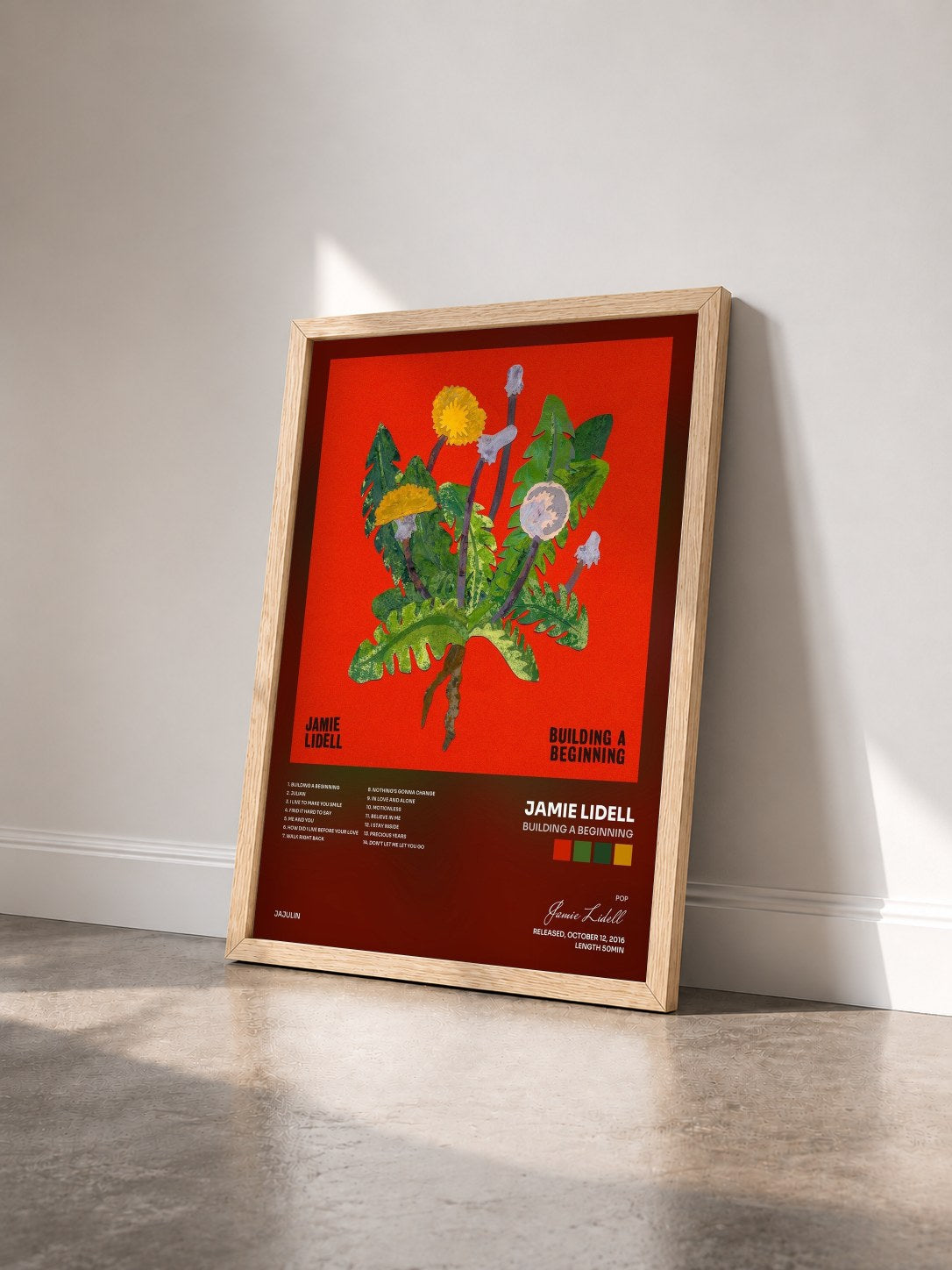 #bois Tableau de l'album Building a Beginning de Jamie Lidell vu de trois quarts, cadre en bois brut